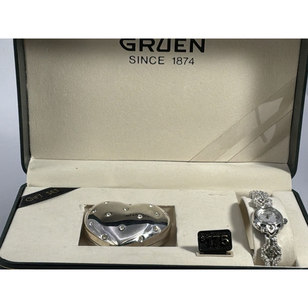 Gruen Women's Quartz Watch With Crystal Accents And Crystal Studs Heart Compact